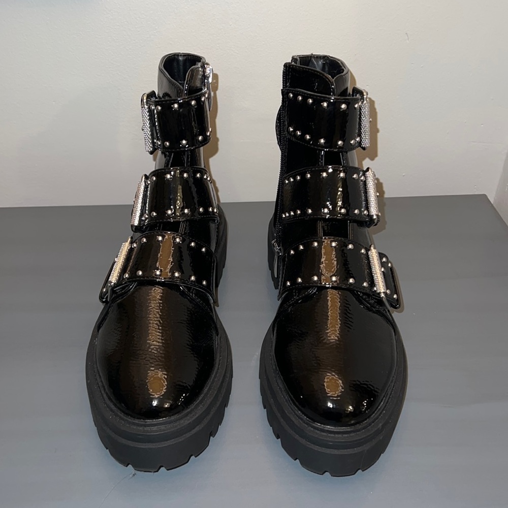 Steve Madden Studded Patent Leather  Moto Boots
